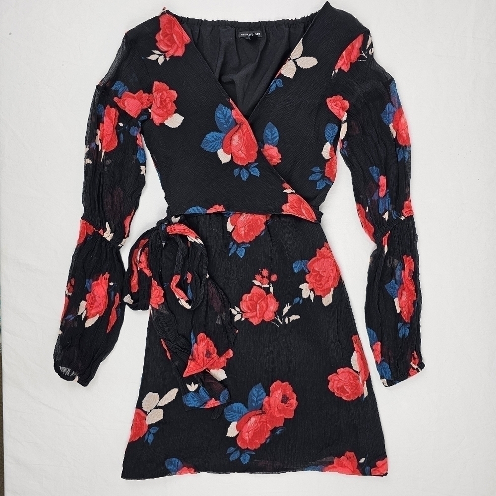 Club Monaco Jowdie Wrap-Front Tiered-Sleeves Floral-Print Silk Dress - Picture 3 of 13